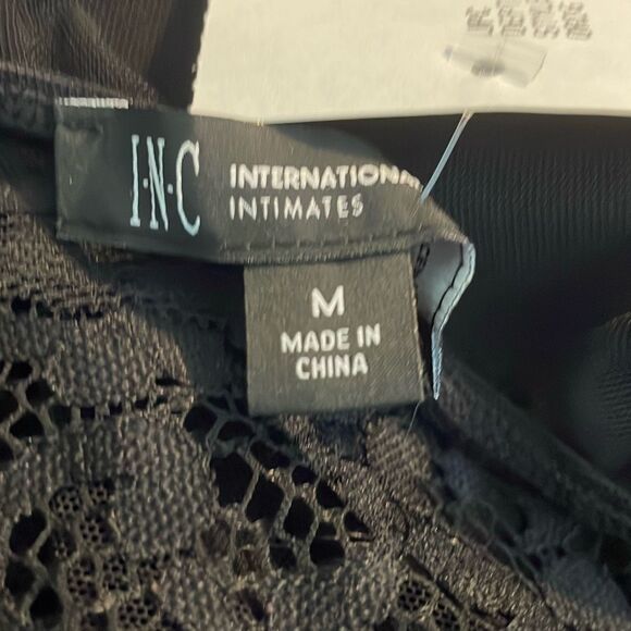 INC International Concepts Long-Sleeve Lace Mesh Bodysuit Deep Black M - Picture 7 of 9
